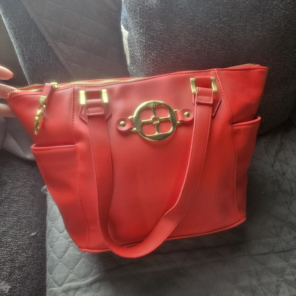 IMAN Red Tote Bag with Gold Accents